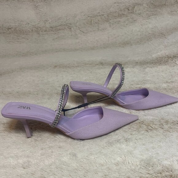 Zara Lavender Pointed Toe Rhinestone Kitten Heels size 39 (US 8) - Picture 5 of 6